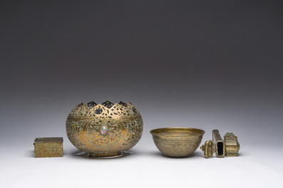 Four engraved brass Mamluk revival wares, Egypt or Syria, 19th C.