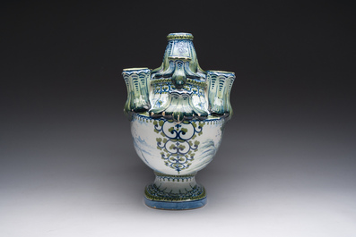 A polychrome French faience tulip vase, Saint-Cl&eacute;ment, 19th C.