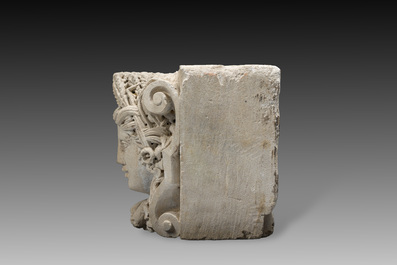 A large French architectural carved stone fragment with the head of Ceres, 19th C.