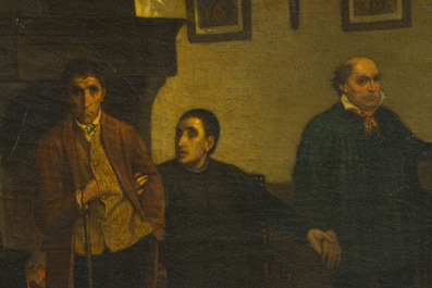 Charles de Groux (1825-1870): Int&eacute;rieur avec un pr&ecirc;tre et deux hommes, huile sur toile