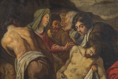 Flemish school, follower of Theodoor Rombouts (1597-1637): Christ's entombment, oil on canvas, ca. 1700