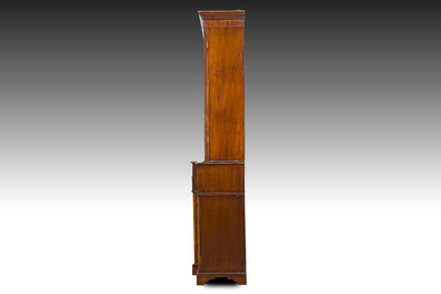 An English two-piece George III inlaid mahogany secretaire breakfront bookcase, ca. 1800