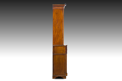 An English two-piece George III inlaid mahogany secretaire breakfront bookcase, ca. 1800