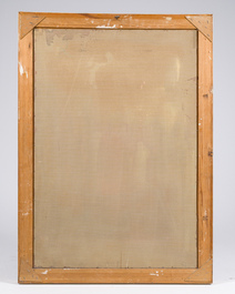 Oscar Hoge (1884-1965): Femme nue dans un int&eacute;rieur occup&eacute;e &agrave; ses toilettes, huile sur board, dat&eacute; 1965