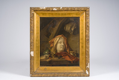 Frans van Kuyck (1852 - 1915): Nature morte dans l'atelier de l'artiste, huile sur toile, dat&eacute;e du 3 juin 1869