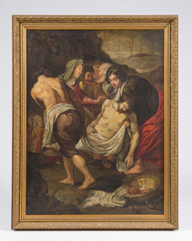 Flemish school, follower of Theodoor Rombouts (1597-1637): Christ's entombment, oil on canvas, ca. 1700