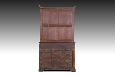 An English two-piece George III inlaid mahogany secretaire breakfront bookcase, ca. 1800