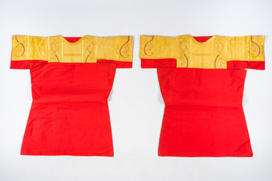 A pair of Gothic Revival gold thread dalmatics with floral inlaid relief design, 20th C.