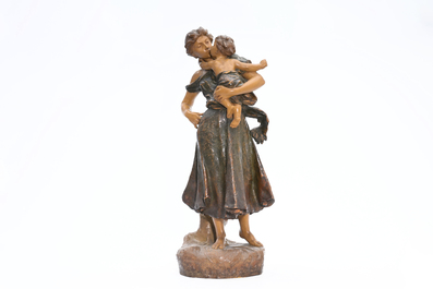 Luca Madrassi (1848-1919): M&egrave;re et enfant, terre cuite &agrave; d&eacute;cor polychrome