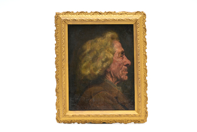 Eug&egrave;ne Fran&ccedil;ois De Block (1812-1893 ou &agrave; la mani&egrave;re de): Portrait de profil d'homme, huile sur toile maroufl&eacute;e sur panneau