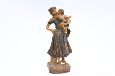 Luca Madrassi (1848-1919): M&egrave;re et enfant, terre cuite &agrave; d&eacute;cor polychrome