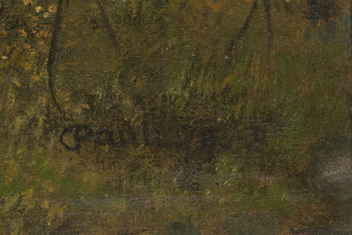 Charles Pauli (1819-1880): Paysage forestier anim&eacute;, huile sur toile, dat&eacute; (18)79