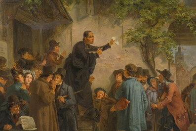 Joseph Geirnaert (1790-1859): Deux int&eacute;rieurs et un discours public, huile sur toile, dat&eacute;s 1830/1831, avec quatre lithographies ajout&eacute;es