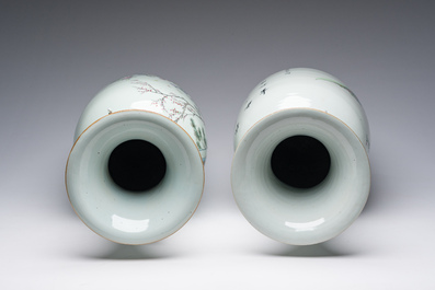 Twee Chinese famille rose vazen met dames in een paleistuin, 19de/20ste eeuw