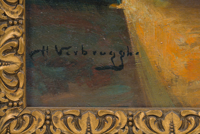 Charles Verbrugghe (1877-1974): Interieur met dame, olie op board