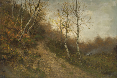 Charles Pauli (1819-1880): Paysage forestier anim&eacute;, huile sur toile, dat&eacute; (18)79