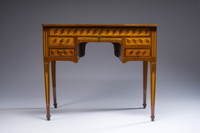 A Louis XVI style marquetry and parquetry dressing table or perruqui&egrave;re, France, 19th C.