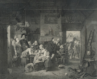 Joseph Geirnaert (1790-1859): Deux int&eacute;rieurs et un discours public, huile sur toile, dat&eacute;s 1830/1831, avec quatre lithographies ajout&eacute;es