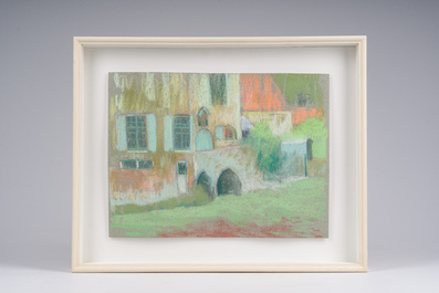 Rodolphe De Saegher (1871-1941): View of a house with garden, pastel on paper