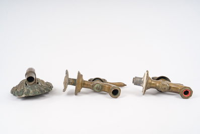 A grotesque bronze fountain mouth and two taps, probably Italy, 17th C.
