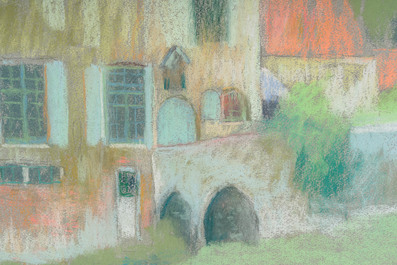 Rodolphe De Saegher (1871-1941): View of a house with garden, pastel on paper