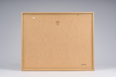 Rodolphe De Saegher (1871-1941): Zomers landschap met huizen en een bomenrij, pastel op papier