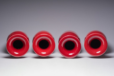 Four Chinese monochrome oxblood-glazed vases, 20th C.