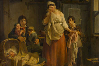 Joseph Geirnaert (1790-1859): Deux int&eacute;rieurs et un discours public, huile sur toile, dat&eacute;s 1830/1831, avec quatre lithographies ajout&eacute;es