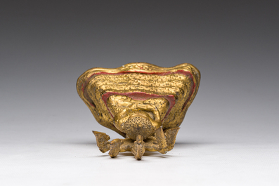 A Thai gilt bronze figure of Buddha seated on the Naga throne, Rattanakosin, 19th C.