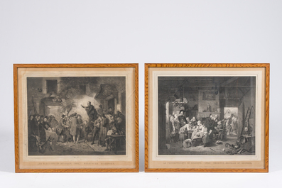 Joseph Geirnaert (1790-1859): Deux int&eacute;rieurs et un discours public, huile sur toile, dat&eacute;s 1830/1831, avec quatre lithographies ajout&eacute;es