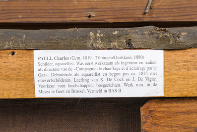 Charles Pauli (1819-1880): Paysage forestier anim&eacute;, huile sur toile, dat&eacute; (18)79