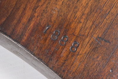 A French double-barreled pinfire hunting rifle with damask barrels and engraved breechblocks, marked, second half 19th C.