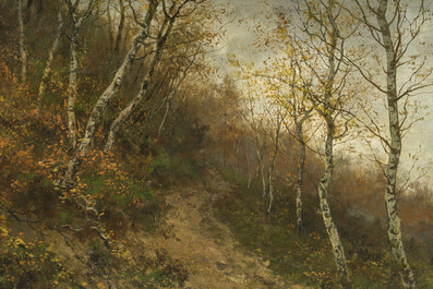 Charles Pauli (1819-1880): Paysage forestier anim&eacute;, huile sur toile, dat&eacute; (18)79