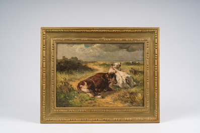 Henry Schouten (1860-1927): Cows in a landscape, oil on board