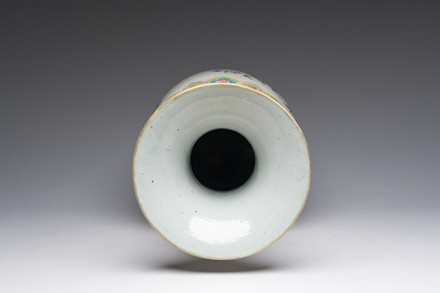 A Chinese famille rose vase with roosters among blossoming branches, 19th C.