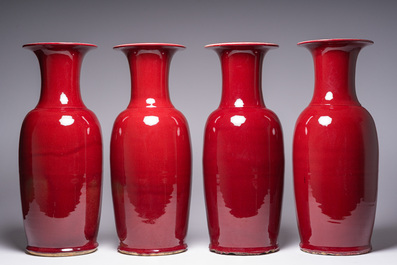 Four Chinese monochrome oxblood-glazed vases, 20th C.