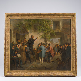 Joseph Geirnaert (1790-1859): Deux int&eacute;rieurs et un discours public, huile sur toile, dat&eacute;s 1830/1831, avec quatre lithographies ajout&eacute;es