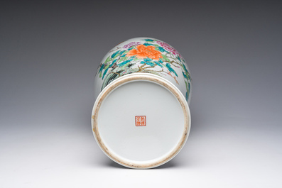 A Chinese famille rose baluster vase with birds among blossoming branches, Qianlong mark, Republic, 20th C.