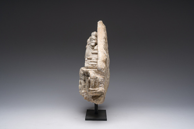 A fine Indian white marble parikha fragment with a Jain Thirthankara, probably Gujarat, 15th/16th C.