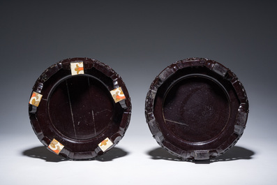 A pair of Chinese cloisonn&eacute; 'taotie masks' vases, 20th C.