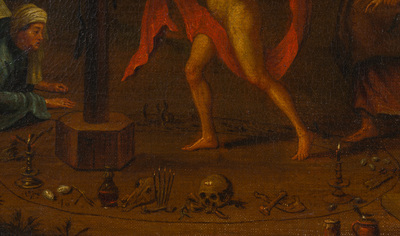 Flemish school, circle of Charles Emmanuel Biset (1633-1710): Wizards and witches by torchlight during a black mass, oil on canvas, late 17th C.