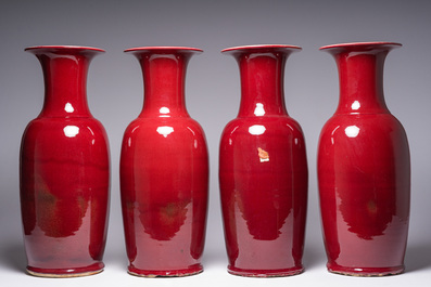 Four Chinese monochrome oxblood-glazed vases, 20th C.