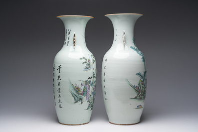 Twee Chinese famille rose vazen met dames in een paleistuin, 19de/20ste eeuw