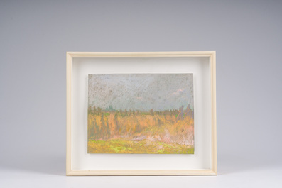 Rodolphe De Saegher (1871-1941): Summer landscape with haystacks, pastel on paper