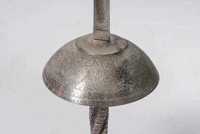 A pair of Belgian decorative &eacute;p&eacute;es with twisted handles and engraved floral design on the occasion of the fencing gala in Beauraing, dated 1899