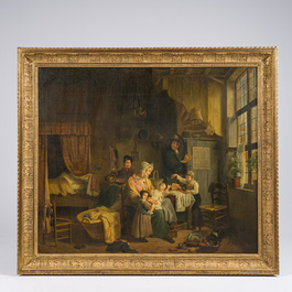 Joseph Geirnaert (1790-1859): Deux int&eacute;rieurs et un discours public, huile sur toile, dat&eacute;s 1830/1831, avec quatre lithographies ajout&eacute;es