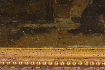 Louis Tielemans (1826-1856): Le campement devant l'auberge, huile sur panneau, dat&eacute; (18)48