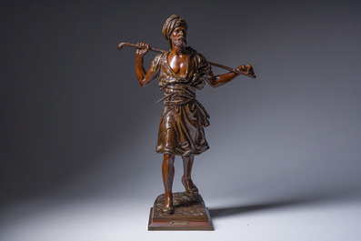 Emile Pinedo (1840-1916): 'Arabe en marche' (Arab on the march), brown patinated bronze