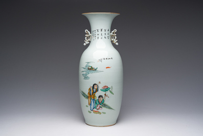 A Chinese famille rose double narrative design vase, 19th/20th C.