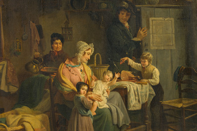 Joseph Geirnaert (1790-1859): Deux int&eacute;rieurs et un discours public, huile sur toile, dat&eacute;s 1830/1831, avec quatre lithographies ajout&eacute;es